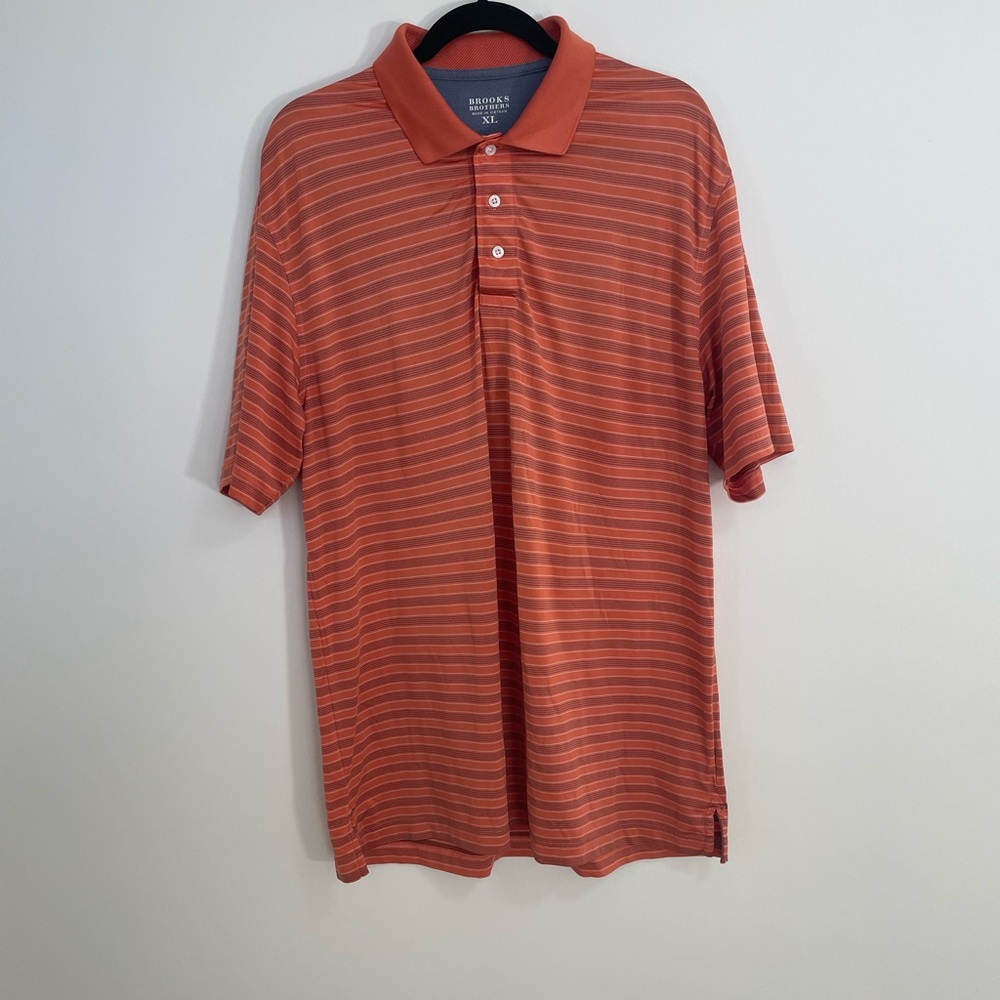 Brooks Brothers Orange / Derp Navy Striped Men's Polo Shirt XL
